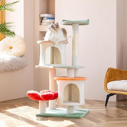 HYABi 42.7in Flower Garden Cat Tree, Cat Tower with Cozy Condo & Scratching Post, Cat Tree Tower with Jumping Platform for Indoor Cats