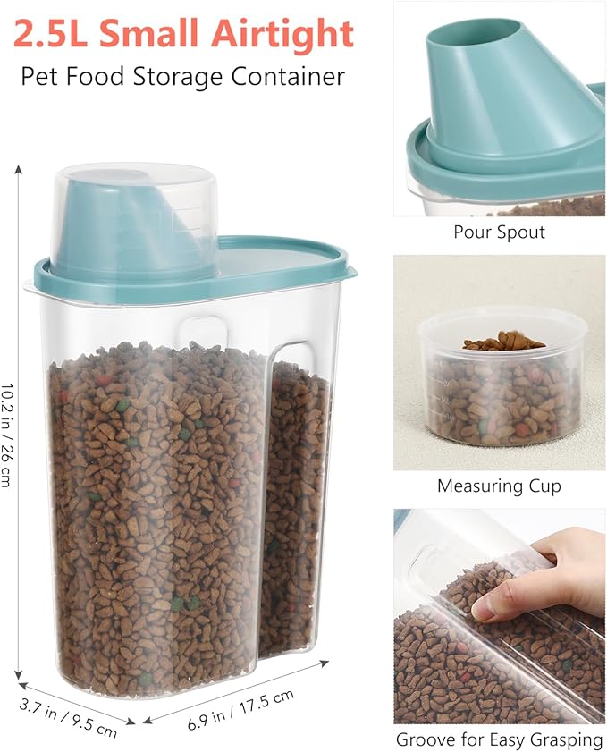 ANVS Dog Food Storage Container - Up to 20lbs Collapsible Dog Food Container with Casters, Scoop and 2.5L Small Pet Food Container to Keep Dry Pet Food Fresh (Pink)