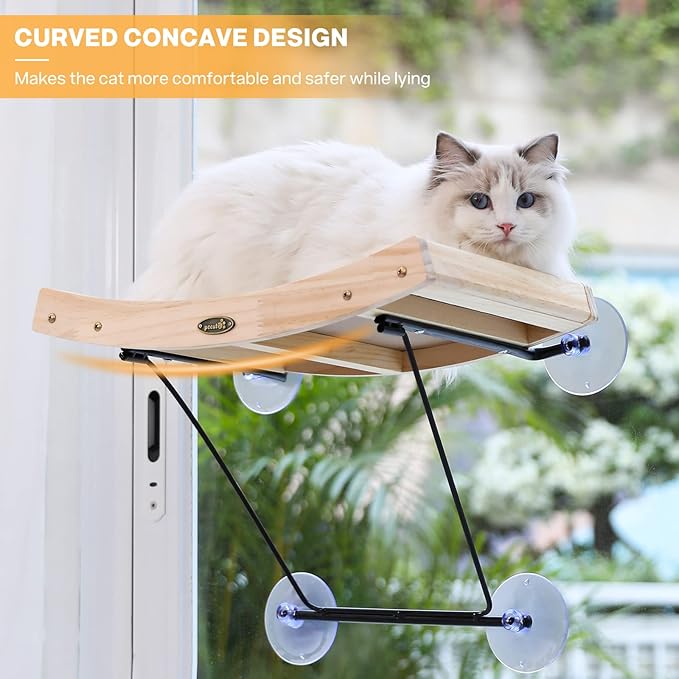 Pecute Cat Window Perch Sisal Cat Scratcher 2 in 1, Cat Hammock for Window Seat with Solid Wood Frame, Iron Bracket, and Heavy Duty Suction Cups, Cat Perch Holds Cats Up to 30lbs