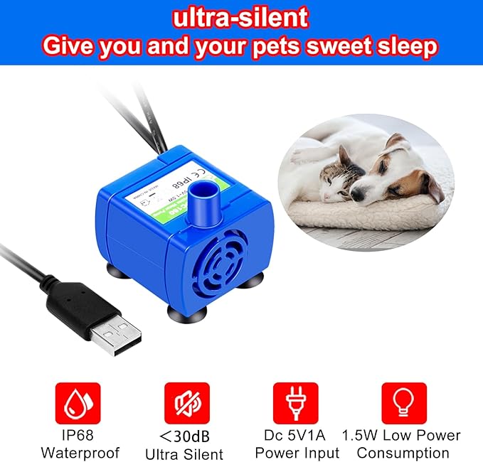 Cat Water Fountain Pump, Pet Water Fountain Pump Compatible Motor, for Cat Drinking Fountain Cat Water Dispenser Replacement (Pump)
