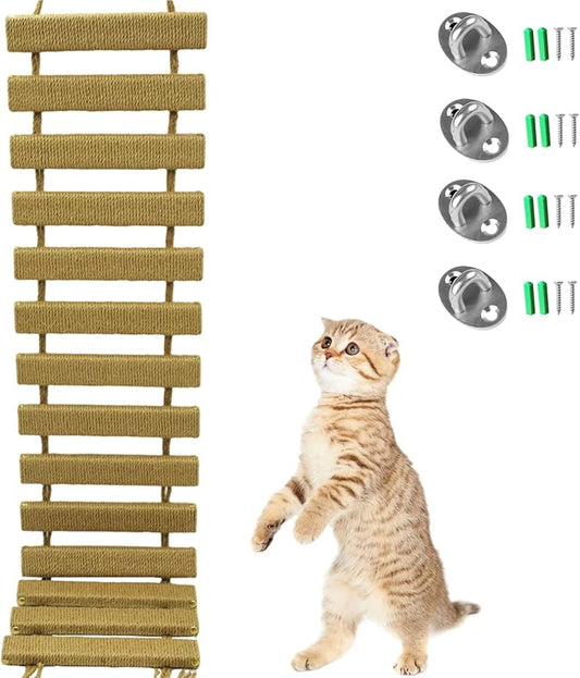 Cat Suspension Bridge,Natural Pine Solid Wood Cat Bridge,Wall Mounted Cat Furniture,Cat Climber Shelves Kitten Hammock,Cat Tree Indoor Hanging Cat Beds(Jute Rope Cat Bridge)