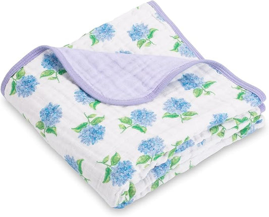 LollyBanks Muslin Baby Blanket 100% Cotton, Baby Quilt Lightweight, Muslin Blanket for Baby Girls, 6 Layers Baby Blankets 47"x 47", Soft Nursery Receiving Blankets (Hydrangea Print)