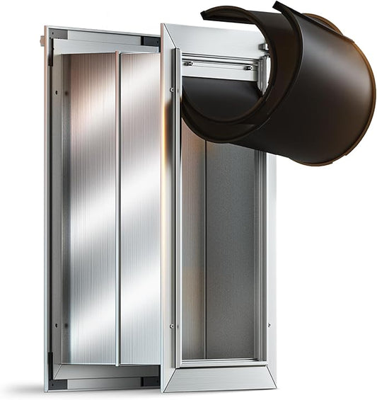 Dog Door for Wall, Doggy Door Large, Heavy Duty Pet Door, All Aluminum Alloy Frame, Double Magnetic Flaps, Energy Efficient, Wide Telescoping Tunnel for Wall, Sliding Lock Panel (Pets Up to 110 Lb)