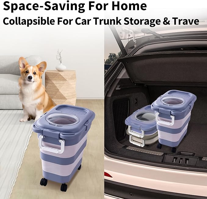 25 Lbs Dog Food Storage Container, Collapsible Dog Food Container with Scoop for Pet/Dog/Cat/Bird Food,Keep Dry Food Fresh,Easy to Move (Blue)