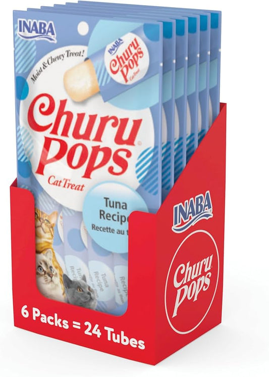 INABA Churu Pops, Grain-Free, Soft, Moist and Chewy Jelly Cat Treats with Vitamin E, 0.54 Ounces Each, 24 Tubes (4 per Pack), Tuna Recipe