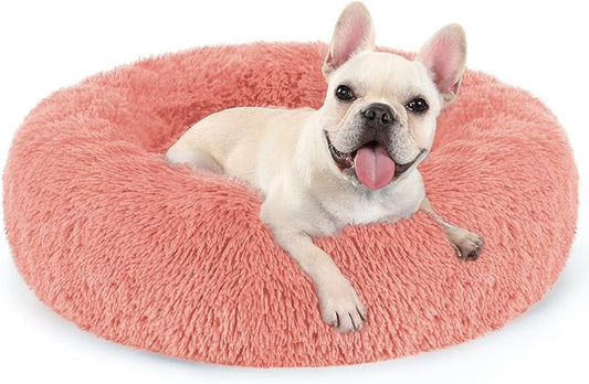 rabbitgoo Dog Bed for Small Dogs, 24 inches Washable Small Dog Bed, Fluffy Donut Dog Bed Anti-Slip, Calming Soft Plush Round Pet Bed for Dogs, Fits up to 18 lbs Pets, Pink