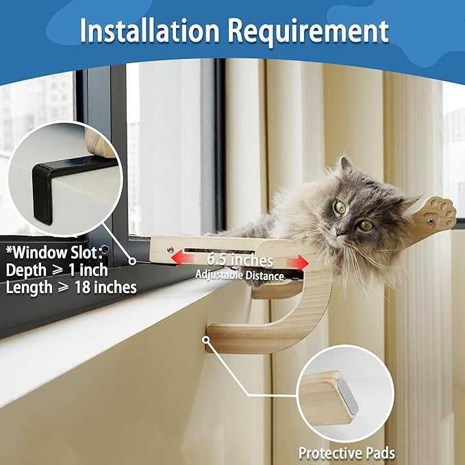 PETKARAY Cat Window Perch, Adjustable Cat Hammock for Windowsill, Indoor Window Shelves and Seat, Window Perch for Large Cats, Grey