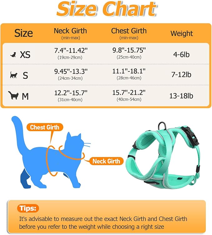 Halypet Cat Harness and Leash Set [MAX Safety 4th-Gen Upgrade] Escape Proof Adjustable Cat Leash Comfortable Soft Vest Easy to Wear Kitten Harness with Reflective Strip for Cats Walking, M Green