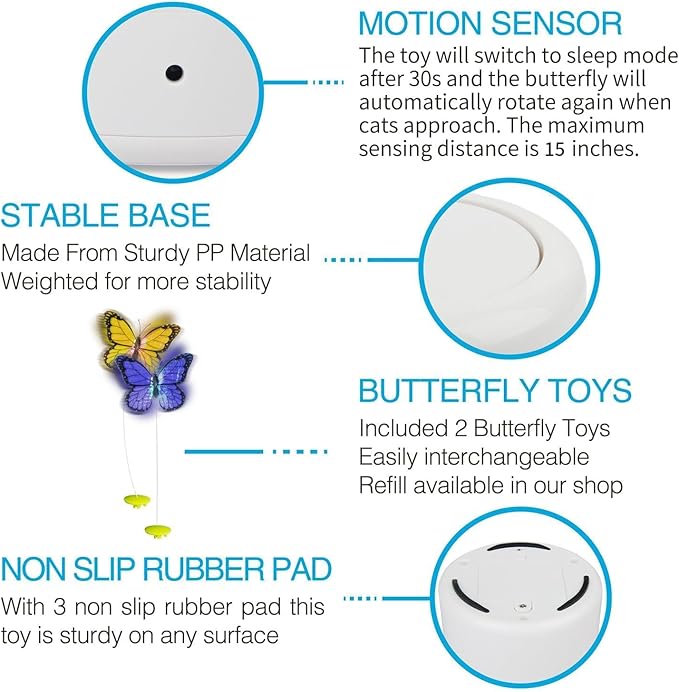 ALL FOR PAWS Interactives Cat Teaser Toy Catnip Toy Flutter Bug Cat Wand Toy Cat Fun Playing Toys Kitten Toys (Shiny Butterfly)