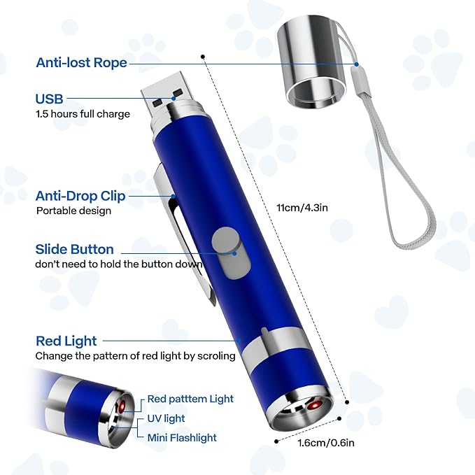 Interactive Cat Toys for Indoor Cats with 5 Patterns and 3 Modes, Rechargeable Pointer Toys for Pets Playing and Training, Blue
