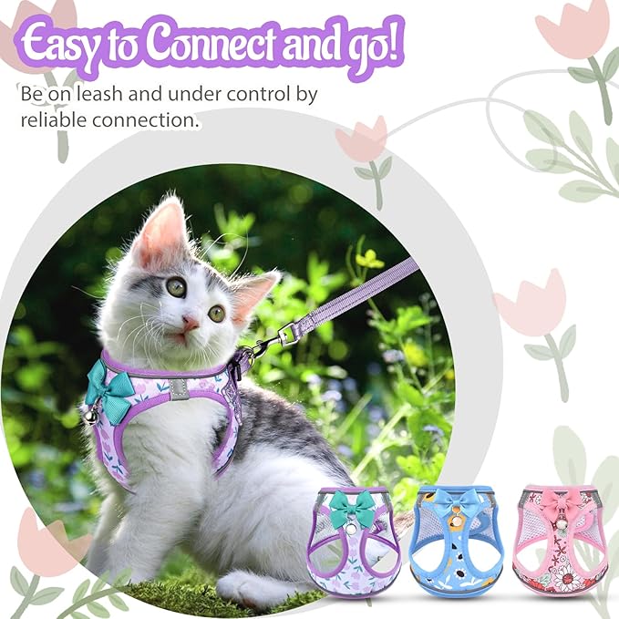 Cat Harness and Leash Escape Proof for Walking, Adjustable Soft Kitten Harness with Reflective Straps Step in Cat Vest Harness for Small Kitten and XS Dogs (Purple, XS-Chest(10.2"-11.8"))