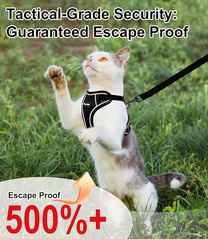 Cat Harness and Leash for Walking Escape Proof Soft Adjustable Cat Leash Breathable Comfortable Vest Easy to Wear Kitten Harness for Outdoor Travel Black S