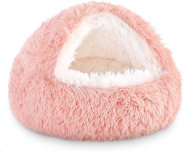 NOYAL Dog Bed Round Hooded Plush Cat Cave Donut Anti Anxiety Fluffy Dog Bed for Small Medium Dog and Cat
