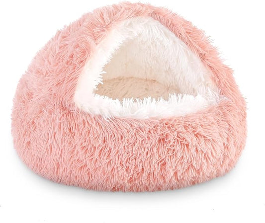 NOYAL Dog Bed Round Hooded Plush Cat Cave Donut Anti Anxiety Fluffy Dog Bed for Small Medium Dog and Cat