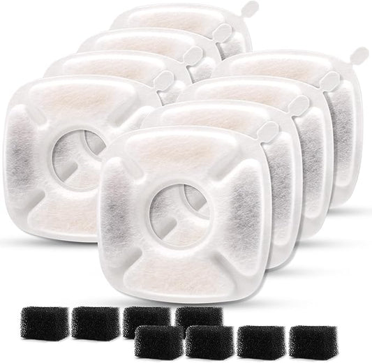 16Pcs Pet Fountain Filters Replacement Compatible with 95Oz/2.8L Dog Water Fountain, Cat Water Fountain Filters(8 Carbon Filters+8 Sponge Filters)