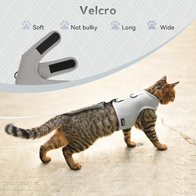 Kitty Harness and Leash for Walking Escape Proof Breathable Mesh Fabric, Solid Grey, X-Small, Adjustable Cat Walking Jackets, Padded Stylish Cat Vest