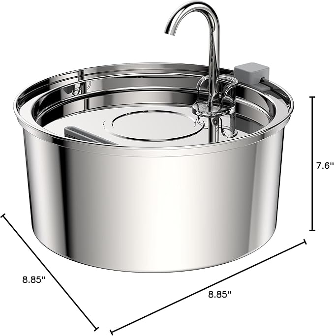 Tomxcute Cat Water Fountain, 3.2L/108oz Automatic Stainless Steel Pet Fountain Dog Water Dispenser, Ultra-Quiet Pump and 3 Replacement Filters & for Cats, Dogs, Multiple Pets