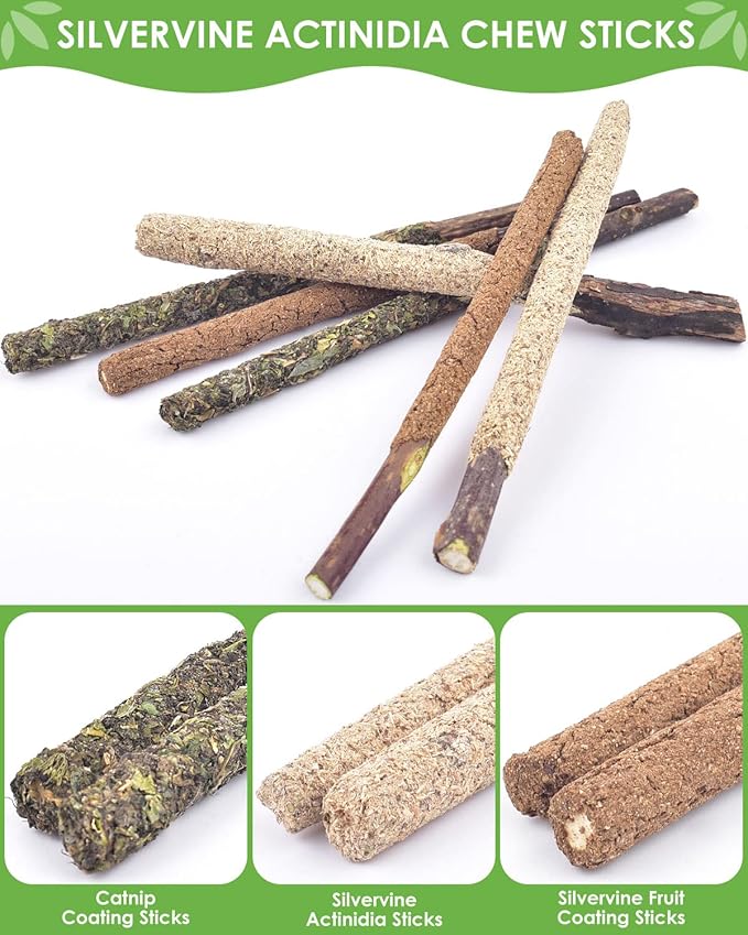 TINDTOP Silvervine Sticks, 10 Pack Natural Catnip Chew Toys for Kittens Teeth Cleaning, Increase Appetite, Calm Anxiety and Stress, Aggressive Chewers Toy