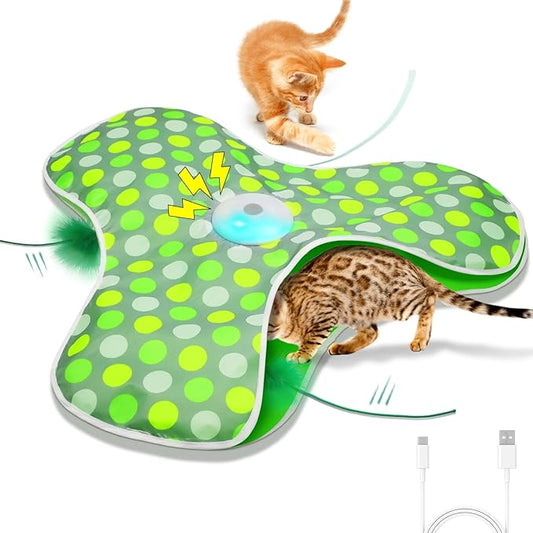 Interactive Cat Toys Rechargeable,Moving Concealed Feathers,Real Mouse Squeaky,Touch Activated Cat Kitten Toy Cat Exercise Toys for Indoor Bored Adult Cats