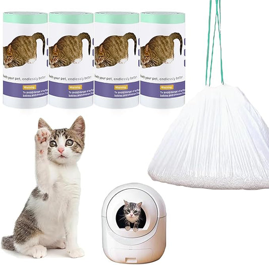 100 Count Self Cleaning Cat Litter Box Liner Bags Compatible with Automatic Cat Litter Box, Thick Heavy Duty Drawstring Replacement Waste Drawer Liners-25.2" x 11.8"