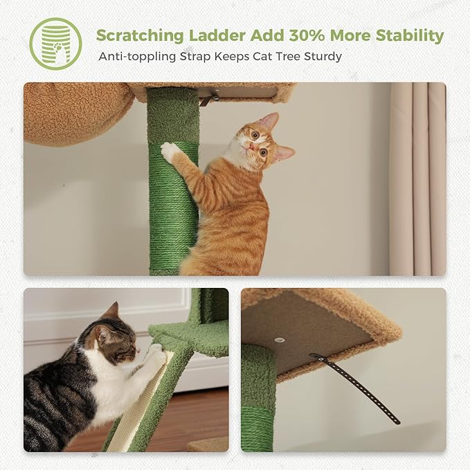 PETEPELA Floor to Ceiling Cat Tree, Cat Tower 5 Tiers Tall (83-108 Inches) Adjustable Height, Cat Climbing Tree Featuring with Cat Condo, Cat Scratching Post and Cat Perches for Indoor Cats, Green