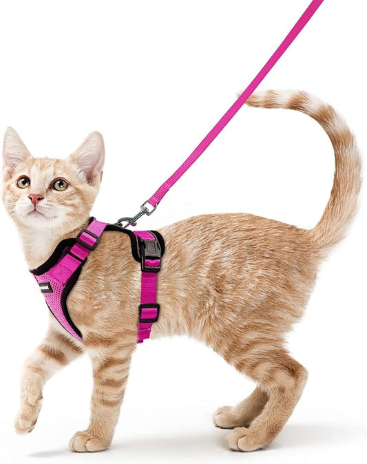 rabbitgoo Cat Harness and Leash for Walking, Escape Proof Soft Adjustable Vest Harnesses for Cats, Easy Control Breathable Reflective Strips Jacket, Rose Red,S