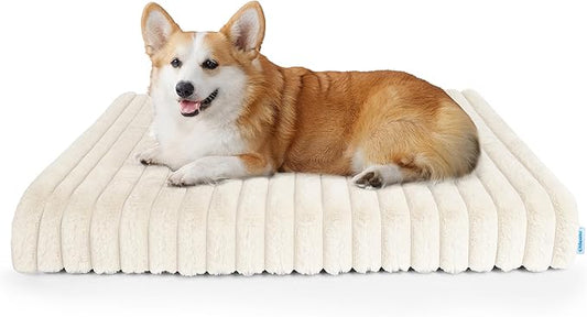 Waterproof Orthopedic Small Dog Bed, Egg Foam Supportive Dog Crate Beds with Washable Cover, Corduroy Fleece Super Soft Pet Bed Furniture for Indoors (24" x 18", Beige)