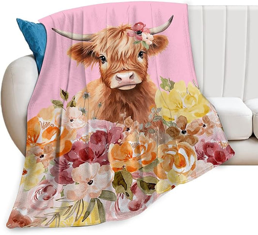 Highland Cow Blanket Ultra Soft Cozy Longhorn Cow Throw Blanket Fleece Fuzzy Plush Bedding Cow Lovers Gifts for Women Girls Kids Adults 60"x50"