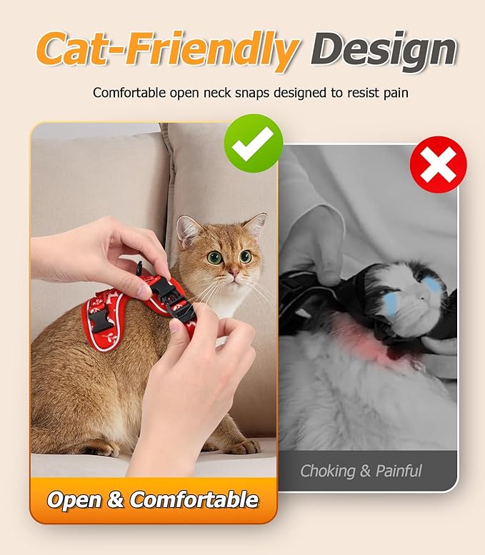 Halypet Cat Harness and Leash Set [MAX Safety 4th-Gen Upgrade] Escape Proof Adjustable Cat Leash Comfortable Soft Vest Easy to Wear Kitten Harness with Reflective Strip for Cats Walking, S Ruby Red