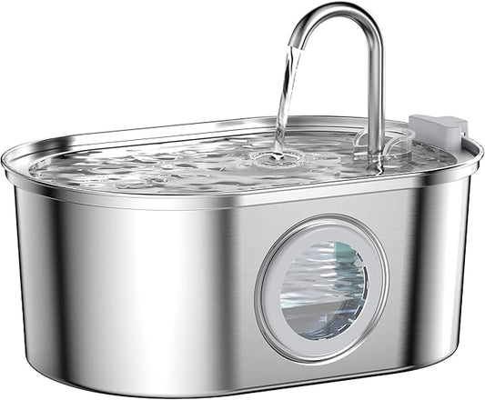 Cat Water Fountain Stainless Steel: 108oz/3.2L pet Water Fountain - Water Fountain for Cats Inside with Water Level Window - Faucet cat Fountain - Quiet Pump - for Dogs and Cats - SOOFPET