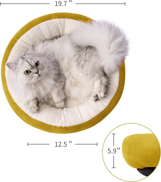 Love's cabin Yellow Round Donut Cat Bed, 20x20in, Soft Durable Fabric, Anti-Slip Water-Resistant, Washable Pet Bed