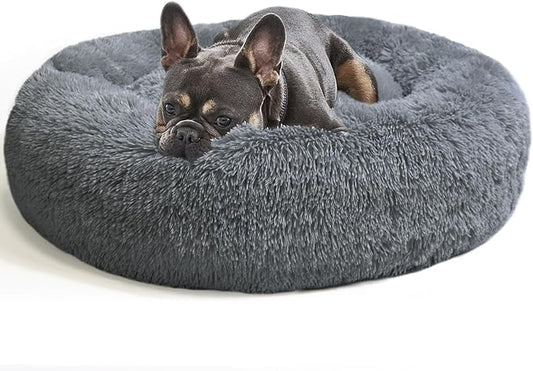 Small Dog Bed,Cat Beds for Indoor Cats, Removable Cat Bed, Fluffy Round Pet Bed Non-Slip, Calming Soft Plush Donut Cuddler Cushion Self Warming for Small Dogs Kittens, Dark Grey, Large