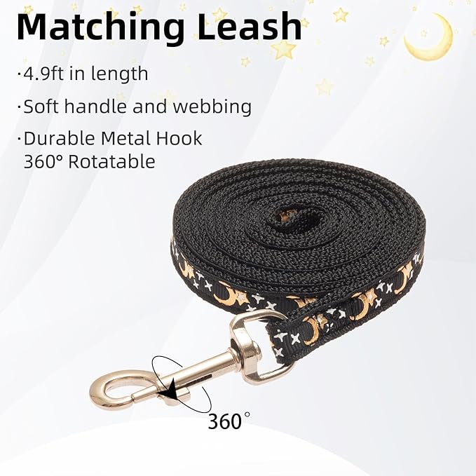 PUPTECK Adjustable Cat Harness and Leash Set Escape Proof Kitten Strap Collar for Walking Travel, Moon&Star