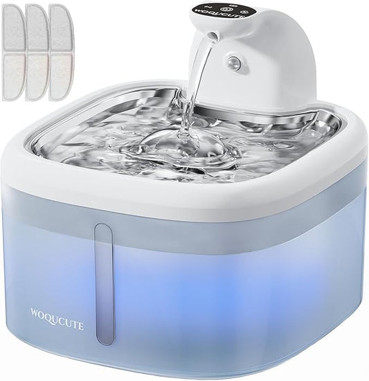 Wireless Cat Water Fountain with Stainless Steel Lid, 118oz/3.5L Quiet Cordless Cat Drinking Fountain with Replacement Filters, Automatic Pet Water Dispenser for Cats, Dogs
