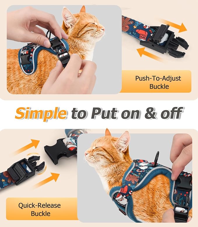Halypet Cat Harness and Leash Set [MAX Safety 4th-Gen Upgrade] Escape Proof Adjustable Cat Leash Comfortable Soft Vest Easy to Wear Kitten Harness with Reflective Strip for Cats Walking, S Night Blue