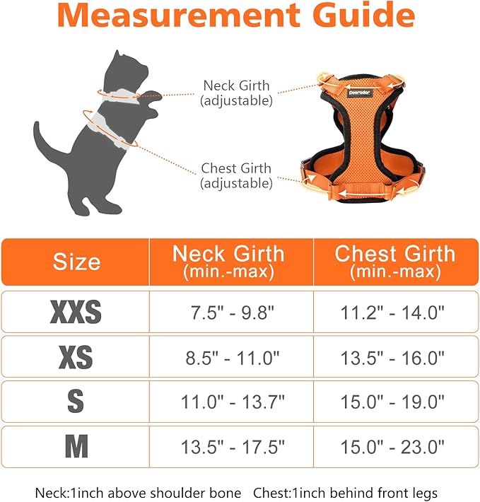 Dooradar Cat Harness and Leash Set, Escape Proof Safe Adjustable Kitten Vest Harnesses for Walking, Easy Control Soft Breathable Mesh Jacket with Reflective Strips for Cats, Orange, XXS