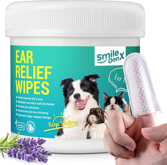 Dog Ear Cleaner Finger Wipes - Gently Remove Ear Wax & Debris, Relieve Ear Itching & Inflammation - Soothing Cleansing Deodorizing Ear Care Wipes for Cat and Dog (50 Pcs, Lavender)