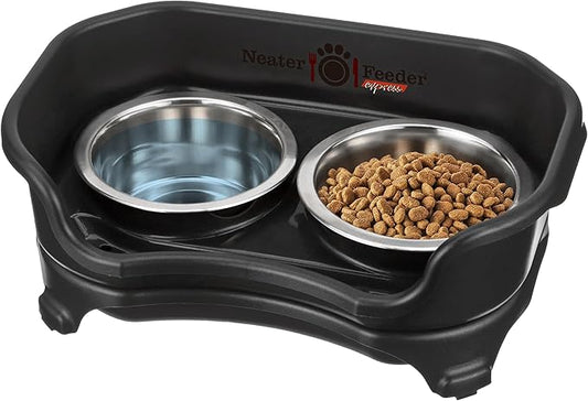 Neater Feeder Express Mess Proof Dog Bowls Elevated for Small Dogs – Made in USA – No Spill Raised Dog Food Bowl Stand, Stainless Steel Dog Food and Water Bowl Set, Elevated Dog Bowl Set, Black