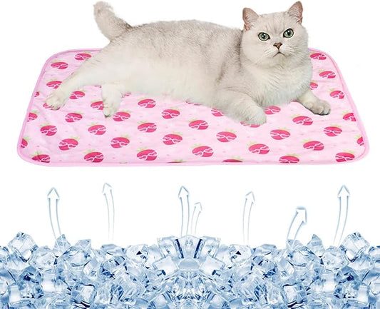Dog Ice Pad Ice Silk Cats Kennel Mat Pet Cooling Pad Summer Cool Bamboo Mat Breathable Pad (Strawberry, S)