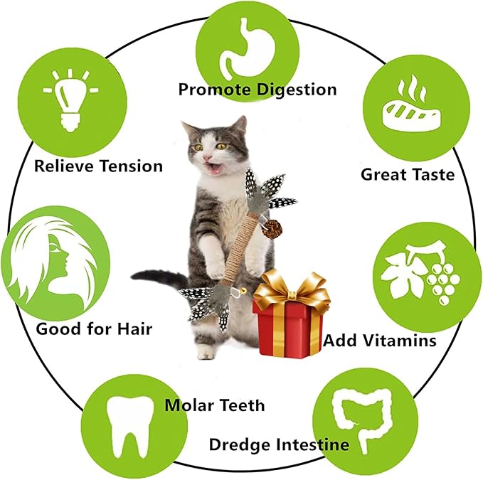 Cat Toys,3 Pack Silvervine Cat Feather Toy Kitten Chew Stick Catnip Treat with Bell for Cleaning Teeth Indoor Kitty Teaser Wand Molar Snack Interactive Pet Rabbit Bunny Hamster