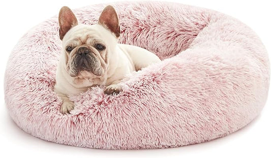 Love's cabin 20in Cat Beds for Indoor Cats - Cat Bed with Machine Washable, Waterproof Bottom - Fluffy Dog and Cat Calming Cushion Bed for Joint-Relief and Sleep Improvement, Pink