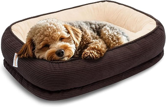 Miguel Orthopedic Dog Bed for Small Dog, Cat Beds for Indoor Cats, Memory Foam Pet Bed Washable Removable Cover, Calming Puppy Bed with Side, Dog Couch Comfort Sofa, Egg Foam Support, Brown 20 inches
