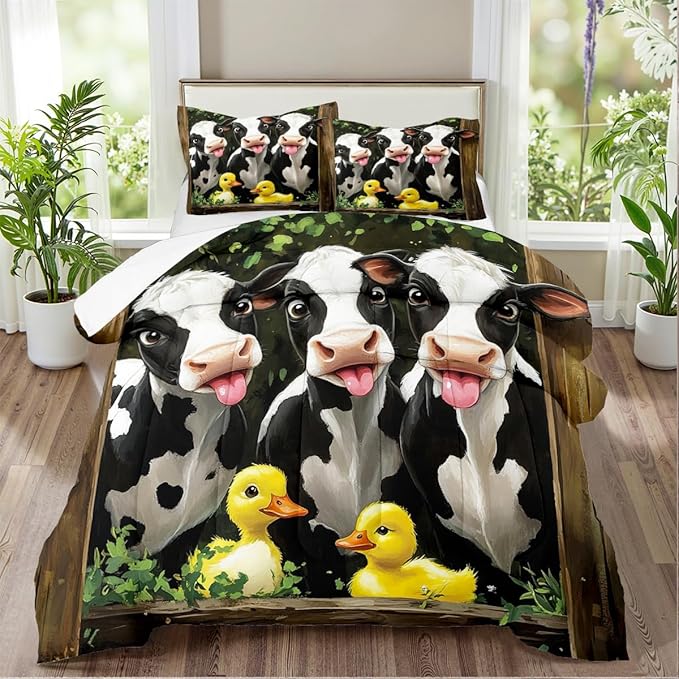 Highland Cattle Comforter Set Twin Cute Animal Bedding Set Aesthetic Comforters Soft Down Alternative Comforter Sets Teens