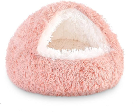 NOYAL Dog Bed Round Hooded Plush Cat Cave Donut Anti Anxiety Fluffy Dog Bed for Small Medium Dog and Cat