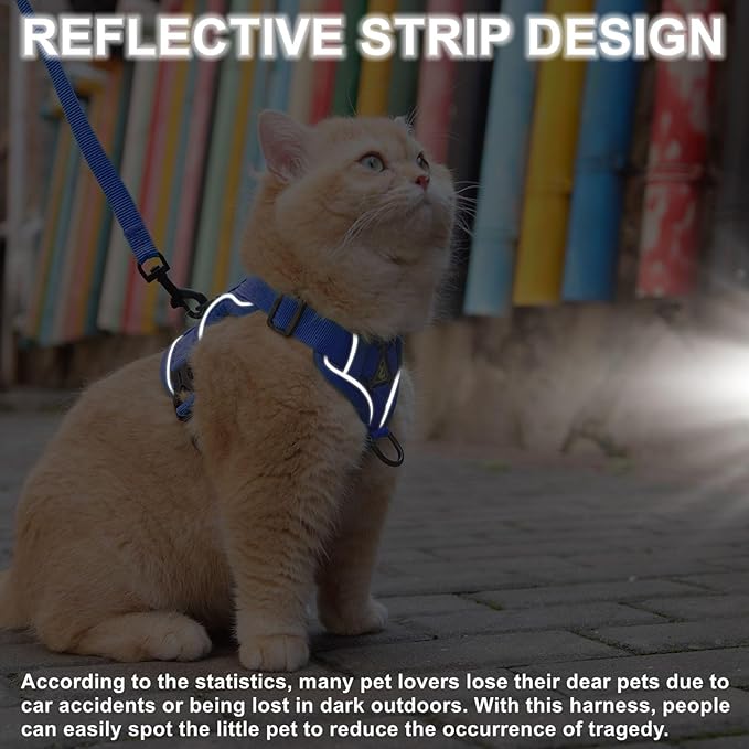 Vest Harness Leash Set for Small Dog Large Cat, Upgraded Escape Proof Adjustable Jacket with Lead for Puppy Fat Cat Outdoor Walking, Soft Breathable Mesh Coat with Reflective Strip XL Blue