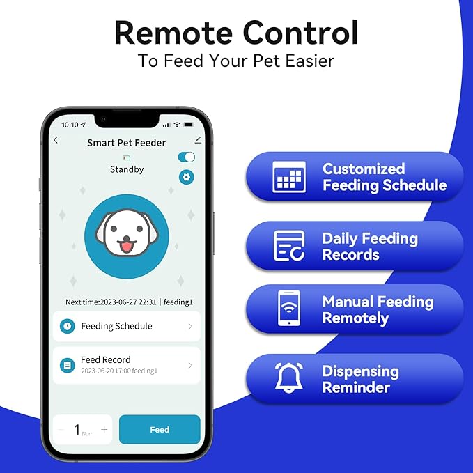 Smart Automatic Cat feeders(2.4G WiFi) and External Camera(2.4/5G WiFi), WiFi Pet Feeder with APP, 1080P HD Video with Enhanced IR Night Vision,Blue-Tooth Link Assist Function&Cloud Storage