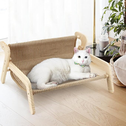 Sisal Cat Bed, Large Cat Beds for Indoor Cats, Easy Clean Sisal Scratcher and Sturdy Natural Wood Cat Couch&hammock Comfy Rustic Cat Furniture for Living Room Bedroom, All Age Up to 50Lbs（21" x 18"）