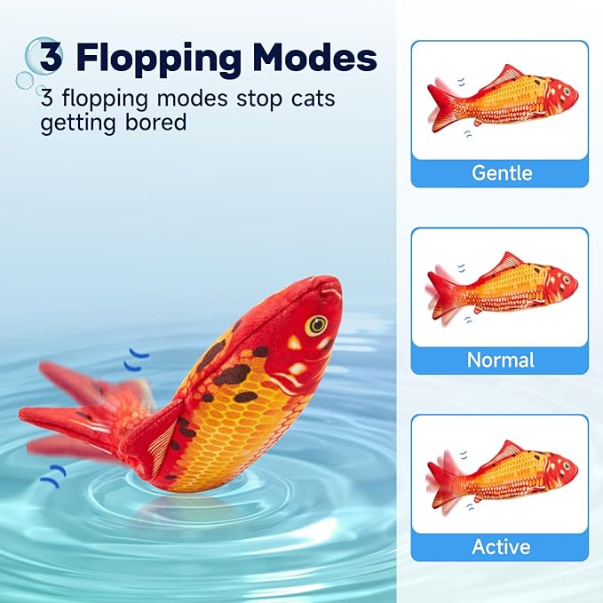 Potaroma Floppy Fish Cat Toy, Interactive Flopping Moving Fish Toy, Catnip & Silvervine Enrichment, Kitten Kicker Exercise Toys for Indoor or Outdoor, Red Koi for All Breeds