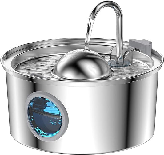Stainless Steel Cat Water Fountain - Dogs&Cats&Pets&Small Animals Automatic Bowl Dispenser - Pet Drinking Waterer Bowls Indoor - Auto Kitty Watering Dish Supplies - 108oz/3.2L Easy Cleaning Machine