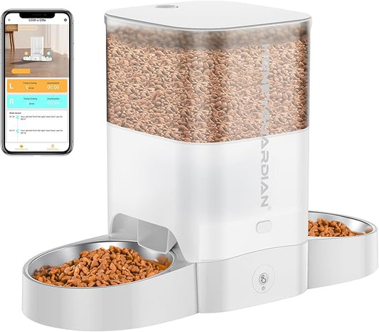 HoneyGuaridan 3.5L Automatic Cat Feeder for Two Cats, 2.4G WiFi Enabled Smart Feed Pet Feeder with Stainless Steel Bowl,APP Control Dispenser, Dual Power Supply,Desiccant Bag,10s Meal Call